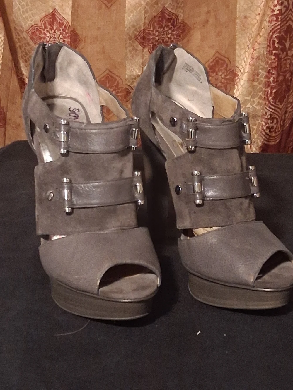 Michael Kors Gray Suede Peep-Toe Platform Heel
